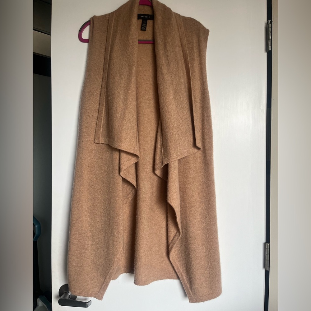 Halogen 100% Cashmere Tan Sleeveless Sweater Vest